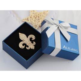 Alilang Golden Tone Sparkly Clear Crystal Rhinestones Royal Fleur De Lis Lily Brooch Pin