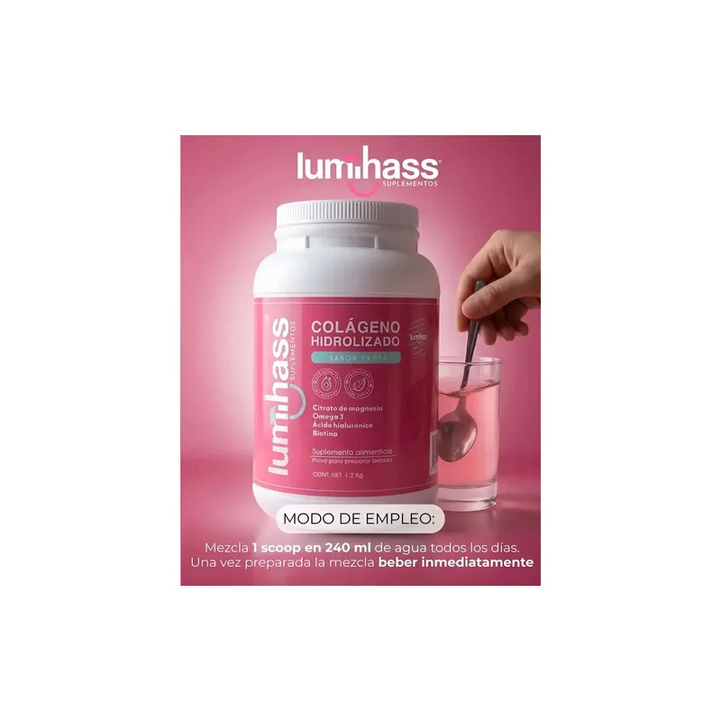Colágeno Hidrolizado Lumihass Sabor Fresa Porciones Adicionado Omega Extracto Aguacate