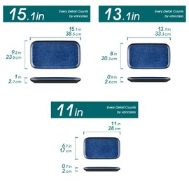vancasso Stern Serving Platters Set of 3, 15/13/ 11 Inches Rectangular Serving Plates, Blue Serving Trays for Entertaining, Party