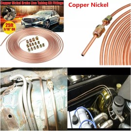 iSincer 2x 25Ft 3/16in Copper Nickel Coil Brake Line Replacement Tubing Kit + 32Fittings