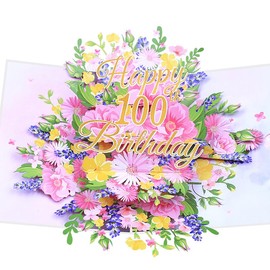 100th Birthday Card, Elegant Pop Up Cards with 3D Design Flowers for Women, Includes Note for Personal Wishes - Perfect Birthday Gifts for Her, Mom, Girlfriend (100th Birthday Card)