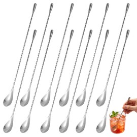 12pcs 12 Inch Bar Spoon, Muddler, Stainless Steel Cocktail Mixing Stirrers