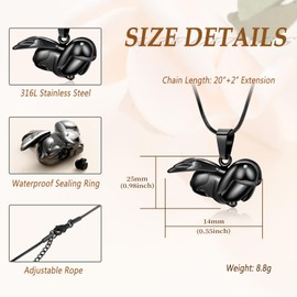 Bunny Rabbit Urn Pendant Necklace for Ashes Stainless Steel Cremation Ashes Jewelry for Pets Keepsake Memorial Ashes Lockets (Black-A)