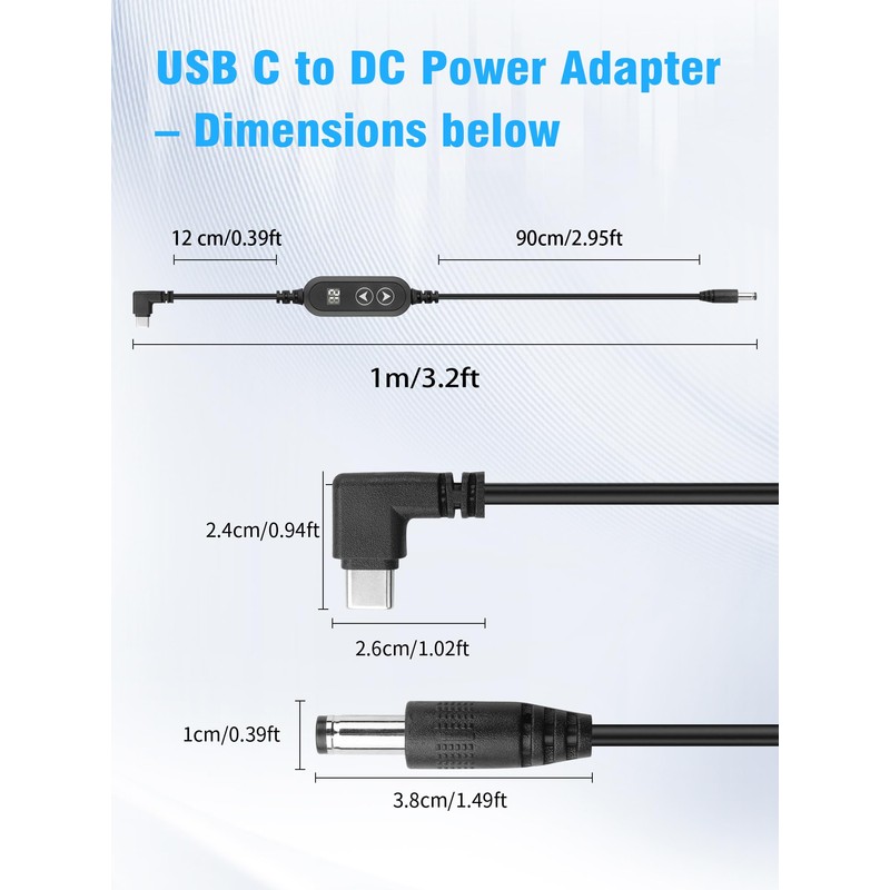 YACSEJAO USB C to DC 5.5x2.1mm Adjustable Voltage Power Cable,