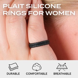 ROQ Silicone Rings for Women - Thin Womens Silicone Rubber Wedding Rings Bands - Nature Braided Leaves Collection - Can Be Used as Stackable Rings - Bronze, Aqua, Black, Rose Gold Colors - Size 6