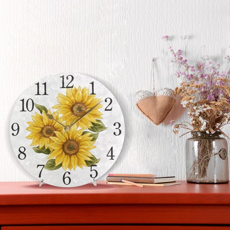Mnsruu Sunflower Wall Clock Arabic Numerals Design Round Wall Clock