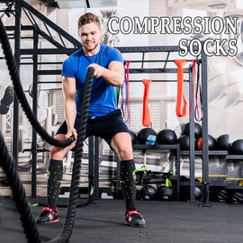 Compression Socks 15-20 mmHg is Best Athletic for Men & Women Running Flight Travel Nurses Pregnant (Black/Black/White/Black/White/White, Large-X-Large)