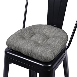 baibu 14×14 Metal Dining Chair Pads with Ties, Super Soft Kitchen Chair Cushions Bar Stool Cushions with Non-Slip Bottom - One Pad only (Grey, 14×14×2.5in)