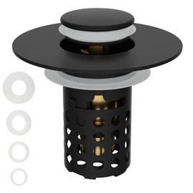 Universal Bathroom Sink Drain Strainer Hair Catcher Upgraded with Removable Stainless Steel Filter Basket, 3 in 1 Pop Up Sink Stopper for 1.1''~2.36'' Sink Basin Hole, Matte Black
