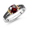 Gem Stone King 925 Silver and 10K Yellow Gold Red Garnet and Black Diamond Engagement Ring For Women (1.10 Cttw, Gemstone January Birthstone, Cushion Checkerboard 6MM, Size 6)