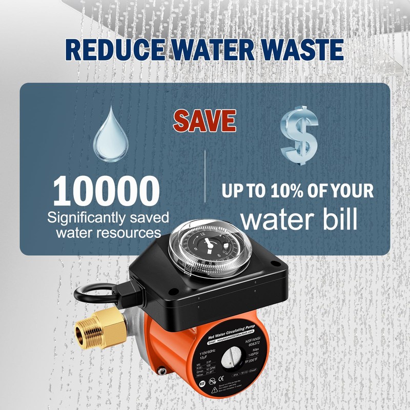 Hot Water Recirculating Pump Kit for Tank Water Heaters with