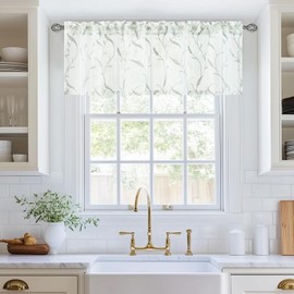 VOGOL Tassels Embroidered Farmhouse Valances, Retro Country Style Leaves Pattern Curtains Valance for Bathroom, Light Filtering Window Topper Home Decor, 52x18 Inches, 1 Pack