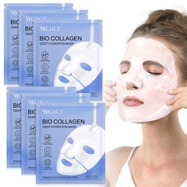 Bio-Collagen Real Deep Mask, Collagen Face Mask, Hydrating Overnight Hydrogel Mask, Collagen Mask for Women, Pore Minimizing, Elasticity Improvement, Improve Elasticity and Wrinkle Face Mask 34g x6ea