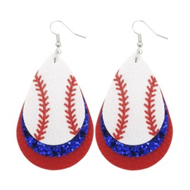 Colorful Layered Baseball Leather Dangle Earrings Shining Sports Ball Earrings for Women Jewelry(B)
