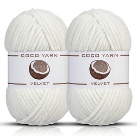 Velvet Yarn for Crocheting – CocoYarn - Chenille Chunky Yarn for Hand Knitting, Fluffy Soft Plush Amigurum Bulky Baby Blanket Yarn for Crochet 100g (2, Off White-63)