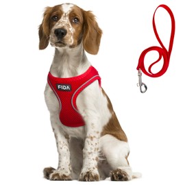 Fida Comfy Dog Harness with Leash, Soft Puppy Vest Escape Proof, Breathable Lightweight Soft Mesh, Adjustable Reflective Step-in Harness for Medium & Large Pet Walking (XL, Red)