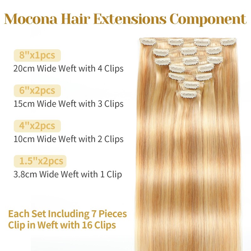 Mocona Clip in Hair Extensions Real Human Hair, 14 Inch