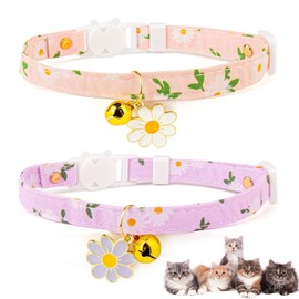 Cat Collars, Set of 2, Cat Collars, Safety Buckle with Bell, Daisy Pattern, Safety Clasp, Cute Necklace, Cat Collars, for Small Animals, Small Dogs, Ultra Lightweight, Small, Safe, Adjustable,