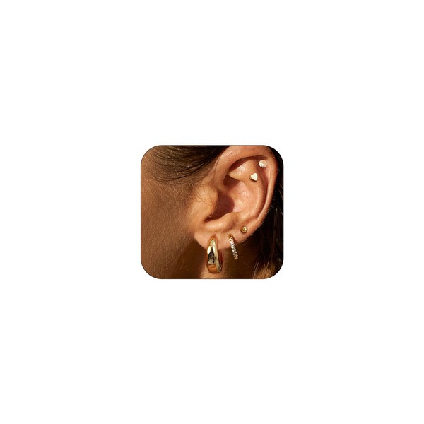 VEEDOFA 5 Pairs Small Earrings Set for Women,14K Gold Plated