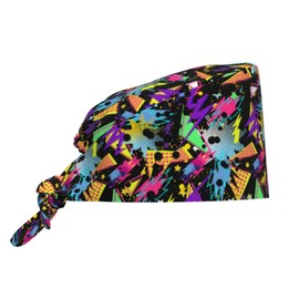 Retro 80s 90s Funny Printing Breathable Scrub Hat for Nurses & Doctors Adjustable Working Cap with Moisture-Wicking Fabric