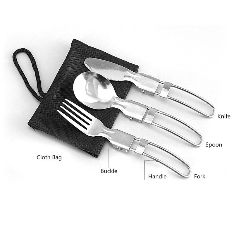 Outdoor Portable Tableware Set Folding Stainless Steel Spoon Fork Knife