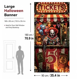 Halloween Garage Door Decoration, 79 x 35.4 Inch Clown Ticket Booth Cover