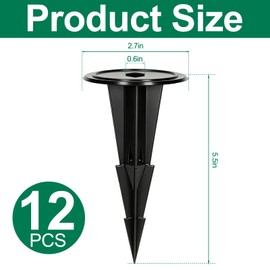 NODMIPNS 12 Pack Floral Ground Spikes, 5.5 Inch Artificial Flower Holder Stakes with 0.6" Universal Hole, Weather Resistant Cemetery Flower Stakes for Grave, Garden, Patio, Window Box Decor (12)