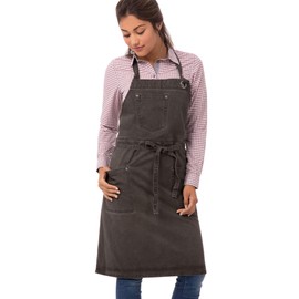 Chef Works ABAQ054-PEW-0 Dorset Antique Bib Apron Pewter, Brown