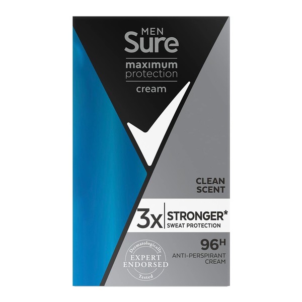 Sure Maximum Protection Antiperspirant Clean Scent Deodorant Cream for Men, 45 ml