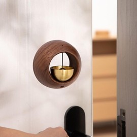 IcosaMro Shopkeepers Bell for Door Opening, Round Wooden Door Chime for Business When Entering, Brass Magnetic and Double-Sided Tape Walnut Zen Doorbell Decorative Door Harp for Entrance