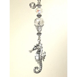 Silvery Raised Seahorse with Crystal Clear Faceted Glass Ceiling Fan Pull / Light Pull Chain
