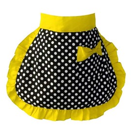 CRB Fashion Waist Pocket Half Bistro Kitchen Cooking Apron Fits Size XS to Large Polka Yellow