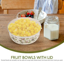 BESTonZON Enamel Bowls with Lids Mixing Bowls 5pcs Vintage Soup Bowls Retro Enamel Basin for Fruit Salad Pasta Dinner Kitchen 5 Size