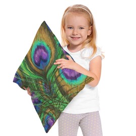 Moslion Throw Pillow Cover Peacock Feathers 18x18 Inch Animal Beautiful Colorful Digital Paint Shiny Green Purple Square Pillow Case Cushion Cover for Home Car Decorative Cotton Linen