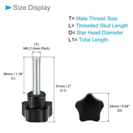 CoCud M6 x 30mm Male Thread 24mm Header Plastic Thumb Screw Grip Hand Knob Screw Bolt Black Stark Clamp Knob for Lathe Machines 3pcs