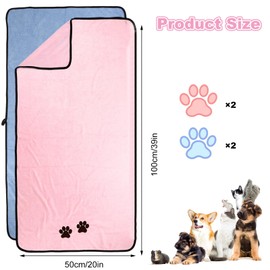 YAYODS 4PCS Dog Towels for Drying Dogs, 50x100CM Microfibre Pet Bath Towel, Quick Dry Absorbent Dog Towel, Machine Wash (Pink Blue)