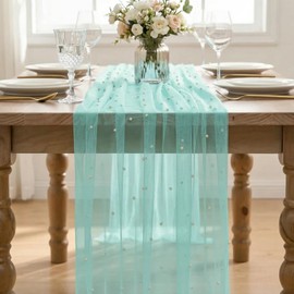 3-Pack Pearl Turquoise Gauze Table Runner 10FT Home Decor