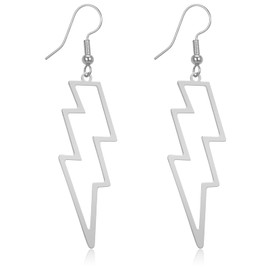 JJUNW 2 Pairs Lightning Bolt Earrings For Women Statement Flash Thunder Hook Earrings 80s Punk Fashion Party Dangle Earrings (Silver)