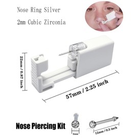 Nose Pierce Kit, Disposable Safe Piercing Kit, Nose Stud Pierce Gun with 24 Pcs Nose Studs (Silver)