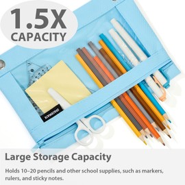SPACEMATE Binder Pencil Pouch Case Box Bag for 3 Ring Binder School Supplies Girls Boys Kids, Clear Preppy Stuff Large Aesthetic Pen Organizer, Back to College Stationary, 1 Pack, Sky Blue