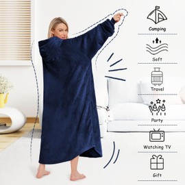 Gentlewarm Wearable Blanket Hoodie for Adults Women Men,Oversized Soft Warm Sherpa Fleece Hoodie with Pets Giant Pocket (Z Blue, One Size)