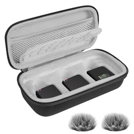 Geekria for Creators Microphone Case Wireless GO Gen 3 with 2 Packs Windscreen Muff, Compatible with Rode Wireless GO 2, PRO, ME, Mic Case Hard Carrying Case with Windshield (Grey Lining)