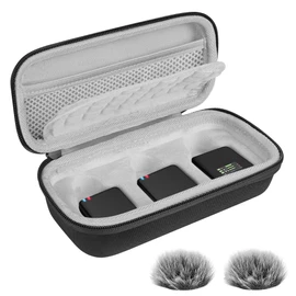 Geekria for Creators Microphone Case Wireless GO Gen 3 with 2 Packs Windscreen Muff, Compatible with Rode Wireless GO 2, PRO, ME, Mic Case Hard Carrying Case with Windshield (Grey Lining)