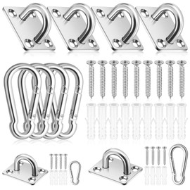 Mardatt Pack of 8 304 M5 Stainless Steel Pad Eye Plate U Hook Carabiner Hook Marine Hardware Clip Hook Loop with Screws for Outdoor Indoor Activity (Square)