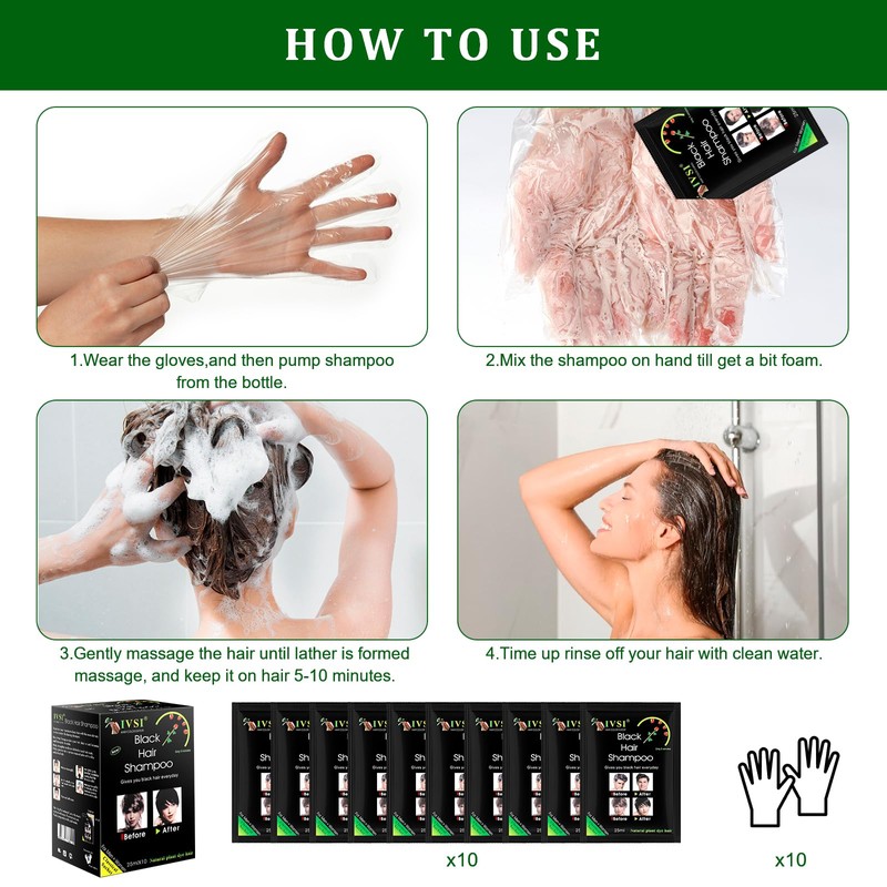 Yiciani 10 Pcs Black Hair Shampoo, Instant Black Hair Dye