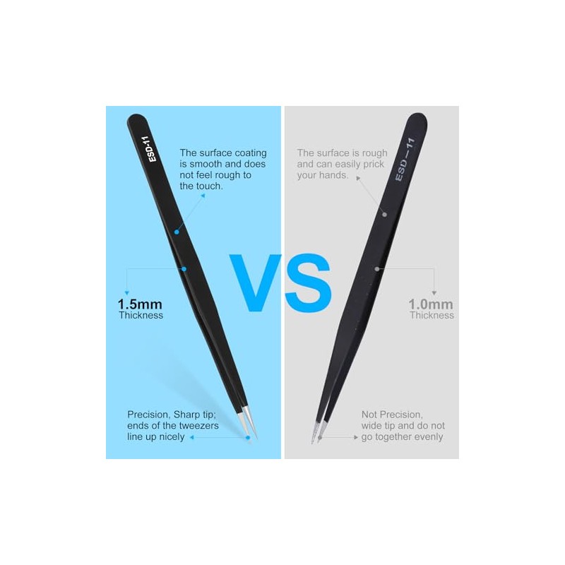 3PCS Precision Tweezers Set, Upgraded ESD high-end anti-static for Craft,