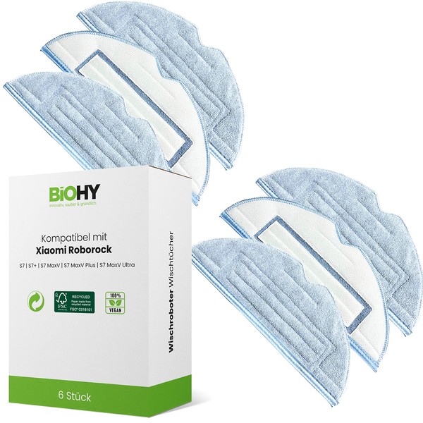 BiOHY Wipes Set (Set of 6) | Compatible with Roborock S8, S7, S7+, MaxV Ultra, S7 Pro Ultra | Mop Robot Replacement Accessories for Roborock Wipes | Floor Mop Suitable for the Original