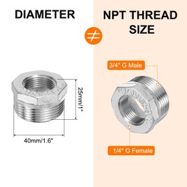 sourcing map 2 Pcs Stainless Steel Pipe Fitting, G3/4" Male x G1/4" Female Stainless Steel Hex Nipple Pipe Fitting Connector Pipe Fitting Adapter with PTFE Tape (Length 25mm/1", Silver Tone)