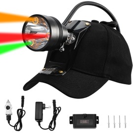 GearOZ 10W Coon Hunting Lights Headlamp for Coyotes Hog Predators, Rechargeable & IPX5 Waterproof, 6 Lighting Modes, 600 Lumens Bright 4-Color LED (White Red Green Amber) with Black Hunting Hat