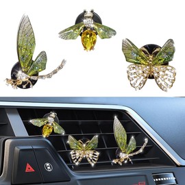 LHDOS 3PCS Bling Car Air Vent Clips - Crystal Rhinestone Bee Butterfly Dragonfly Air Conditioning Outlet Clip Charm for Car Dashboard - Cute Auto Interior Decoration for Women (Green)